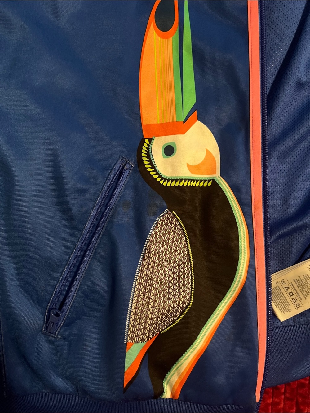adidas Blue Track Jacket with Colorful Toucan Print - Picture 2 of 3
